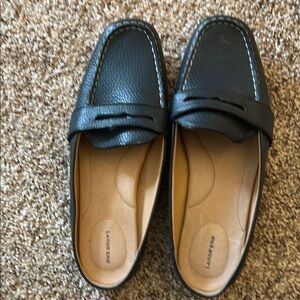 Lands' End Black Leather Mules